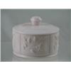 Image 1 : Pink Shell Milk Glass Powder Jar Jeanette Glass Co.