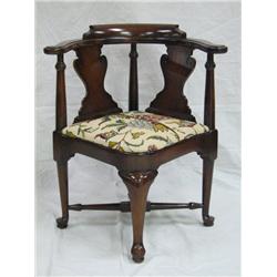 Queen Anne Style Corner Chair, Crewel Seat