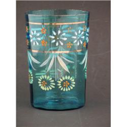 1880s Blue Hand-decorated Tumbler