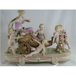 Kalk German Porcelain Bisque Young Lady Chariot Cherubs