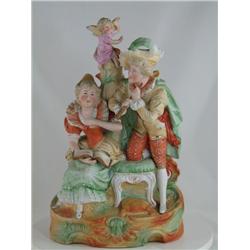 German Porcelain Bisque, Victorian Couple with Cherub