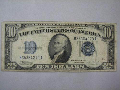 1934 Silver Certificate 10 Dollar Bill