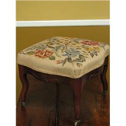 19th C. Needlepoint Foot Stool Cabriole Legs