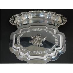 Silver Double Vegetable Server with Floral Finial