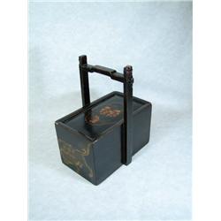 Chinese Sewing Basket Black Stenciled