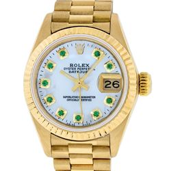 Rolex Ladies 18K Yellow Gold Mother Of Pearl Emerald Datejust President Wristwat