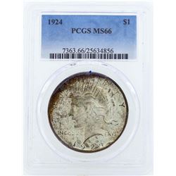 1924 $1 Peace Silver Dollar Coin PCGS MS66