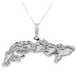 1.20 ctw Diamond "Cuba" Motif Pendant with Chain - 14KT White Gold and Silver