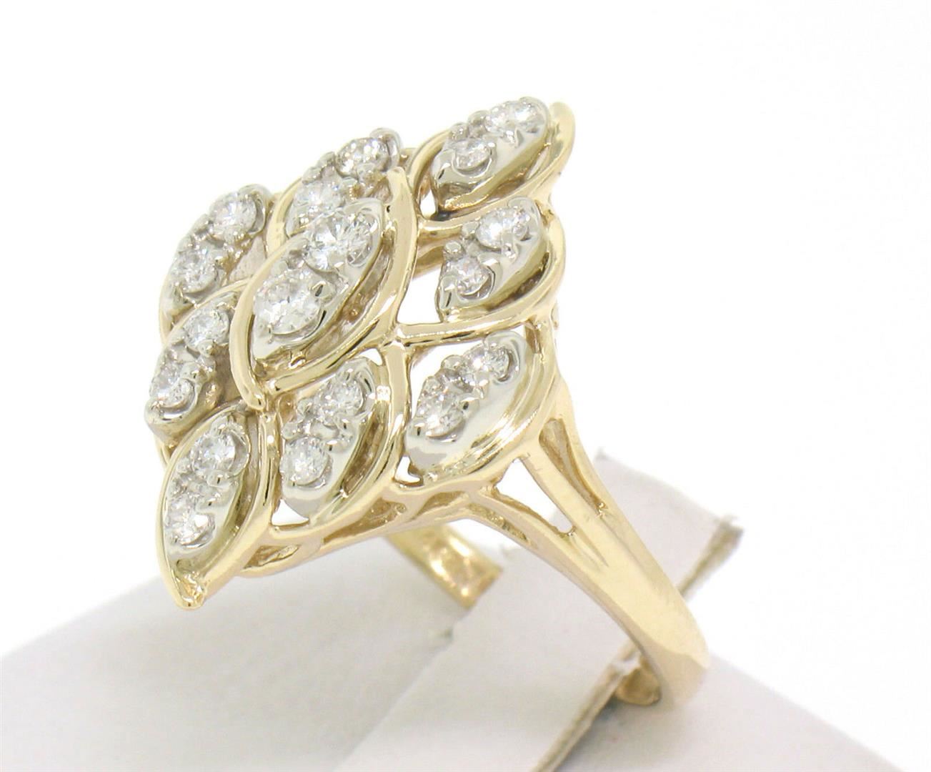 14k Solid Gold Marquise Shaped Diamond Dinner Ring w/ Floating Diamond ...