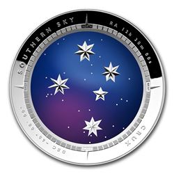 2012 Australia Silver $5 Color Domed Crux Southern Sky Proof