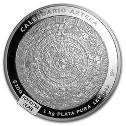 Mexico 1 kilo Silver Aztec Calendar (Random Year\, Coin Only)