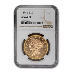 1894-S $20 Liberty Gold Double Eagle MS-62 NGC (PL)