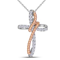 10kt White Gold Round Diamond Awareness Ribbon Pendant 1/10 Cttw