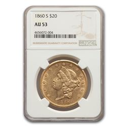 1860-S $20 Liberty Gold Double Eagle AU-53 NGC