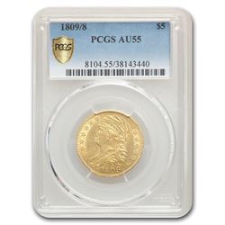 1809/8 $5 Gold Capped Bust Half Eagle AU-55 PCGS