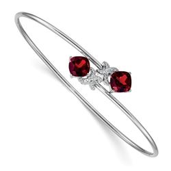 14k White Gold 0.03ct Dia. & 2.6ct Garnet Flex Bangle - 7 in.