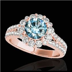 2 ctw SI Fancy Blue Diamond Solitaire Halo Ring 10K Rose Gold