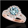 Image 1 : 2 ctw SI Fancy Blue Diamond Solitaire Halo Ring 10K Rose Gold