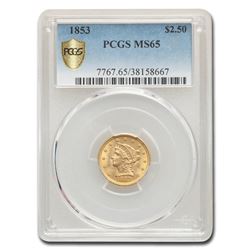 1853 $2.50 Liberty Gold Quarter Eagle MS-65 PCGS