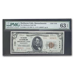 1929 Type 2 $5 Shelburne Falls\, MA CU-63 EPQ PMG (CH#1144)