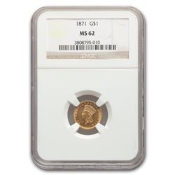 1871 $1 Indian Head Gold MS-62 NGC