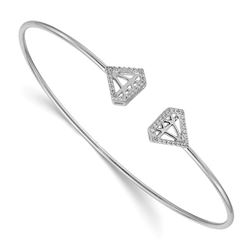 14k White Gold Diamond Emblem Flexible Bangle - 7 in.