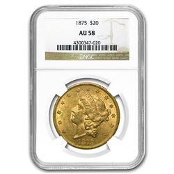 1875 $20 Liberty Gold Double Eagle AU-58 NGC