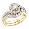 Image 1 : 14kt Yellow Gold Round Diamond Halo Solitaire Earrings 1-3/8 Cttw