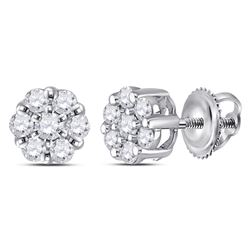 10kt White Gold Round Diamond Rose Cross Pendant 1/20 Cttw