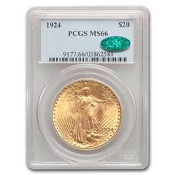 1924 $20 Saint-Gaudens Gold Double Eagle MS-66 PCGS CAC