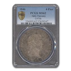 1846 Italy/Tuscany 4 Fiorini Leopold II MS-62 PCGS (C#75b)
