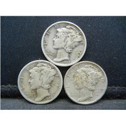 1937s,39s,40s Mercury Dimes VF,XF,XF