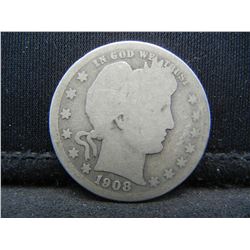 1908-S United States Barber Silver Quarter