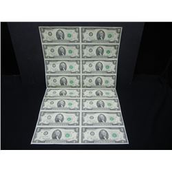 Uncut Sheet of 16 United States $2.00 Federal Reserve Notes, Has Been Folded