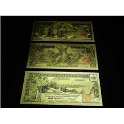 1700's USA One, Two and Five 24k Gold Foil Silver Dollar Certificates, Not Legal Tender
