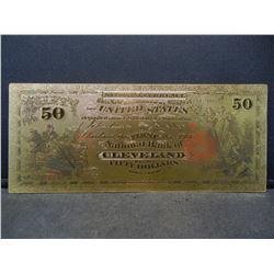 1875 USA Fifty Dollar 24k Gold Foil National Bank Vineland New Jersey Banknote, Not Legal Tender