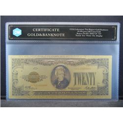 1928 24k Gold Foil Twenty Dollar Banknote With COA, Not Legal Tender