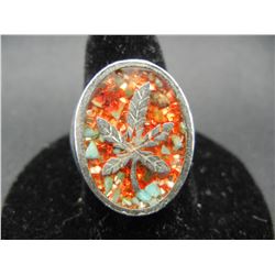 Marijuana ring turquoise and ruby stone, Size Ten