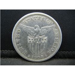1908 S Silver One Peso Philippines