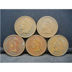 5 Indian Cents 1892 1899 1901 1903 1906