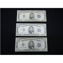 1934 , 1934 C , 1934 D Five Dollar Silver Certificates Three Piece Lot