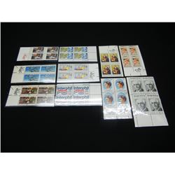 10 Vintage Unused Plate Blocks of Unused Stamps