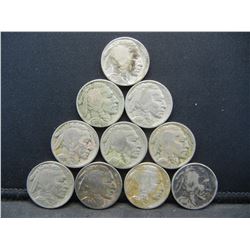 10 Full Date Buffalo Nickels