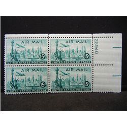Air Mail Vintage Unused Plate Block of 15 Cent Stamps