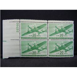 Air Mail Vintage Unused Plate Block of 20 Cent Stamps
