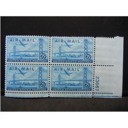 Air Mail Vintage Unused Plate Block of 25 Cent Stamps