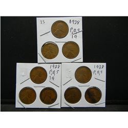 (3) 1928 PDS Wheat Cents, (9) Coins