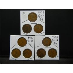 1924, 1925 S, 1926, 1930, 1931, 1933, 1929 PDS, Wheat Cents (9) Coins