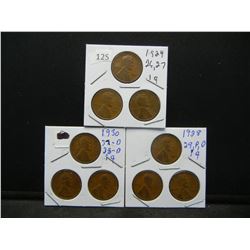 1924, 26, 27, 28, 29PD, 1930, 1937 D, 1938 D Wheat Cents, (9) Coins