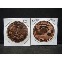 (2) Copper Rounds .999 Eagle and Buffalo Designs